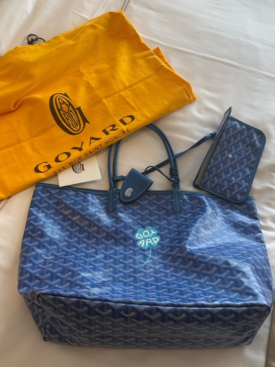 Goyard Handbags - Goyard Blue Goyardine Saint Louis Tote with Matching Pouch PM
